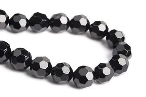 Cuentas sueltas de piedras preciosas redondas micro facetadas grado AAA ágata negra natural de 10 mm 7,5" - Imagen 1 de 4