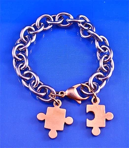 EDELSTAHL AUTISTIC AWARENESS ROSÉGOLD TON PUZZEL CHARM ARMBAND, 7 ZOLL - Bild 1 von 5