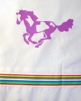 Paint Horse Shower Curtain White with many color Paint horses and ribbon SALE - Image 1 of 3