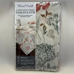 Floral Fields Laminated Fabric Tablecloth - Leaves & Flowers Pattern - Oblong - Picture 1 of 8