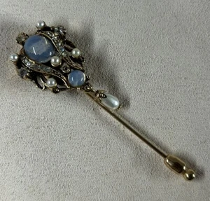 Vintage Stil goldfarbene künstliche Mondstein/Perle Stecknadel - Bild 1 von 6