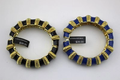 $78 BANANA REPUBLIC Lote De 2 Pulseira Pulseira Pulseira Dourada Dobradiçada Esmaltada Tom Dourado Nova Com Etiqueta - Imagem 1 de 4