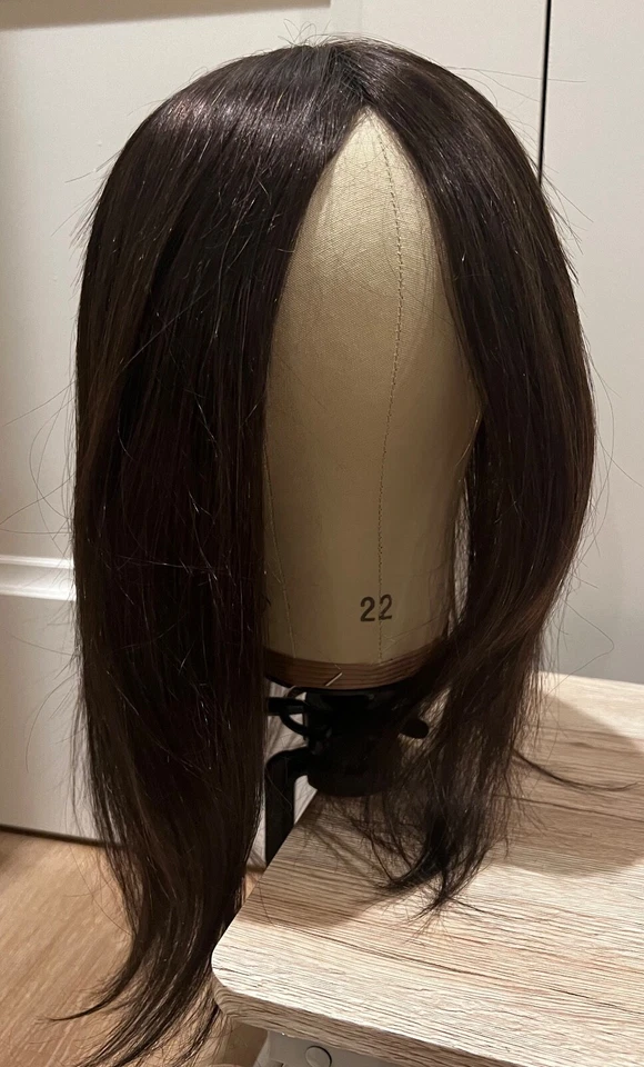 100% PREMIUM CABELLO HUMANO ENCAJE TOPPER MARRÓN OSCURO RECTO 16" LARGO Foto 1 de 4