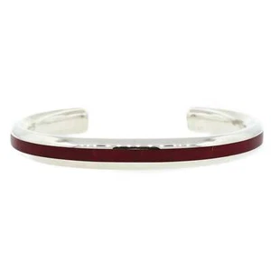 Troy Natachu Zuni Sterling Silver Inlaid Coral Solid Cuff Bracelet - Picture 1 of 7