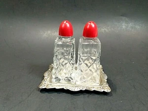 Salero y pimentero miniatura vintage con bandeja color plata - Imagen 1 de 8