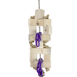 1665 Natural Double Blocker Bird Toy with Wood Blocks, Sisal Rope, Chains and Be - Picture 1 of 1