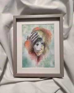 Original hand painted watercolour print of a monkey, Orangutan for charity - Picture 1 of 7