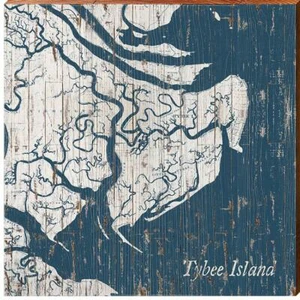 Tybee Island, Georgia Marine & Weiß Shabby Stil Karte Quadratisch Wandkunst - Bild 1 von 1