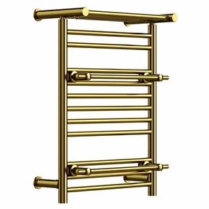 490 mm Wide 680 mm High Shiny Gold Towel Radiator Top Shelf Free Towel Holder  - Picture 1 of 12