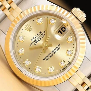 ROLEX LADIES DATEJUST 69173 18K GOLD STEEL FACTORY DIAMOND DIAL 2-TONE WATCH - Picture 1 of 8