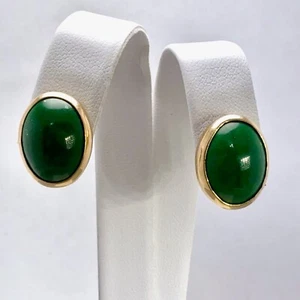 Ovale Nephrit Jade Ohrringe 14K mit Pfosten 14x11 Stein 6,3 Gramm - Bild 1 von 5