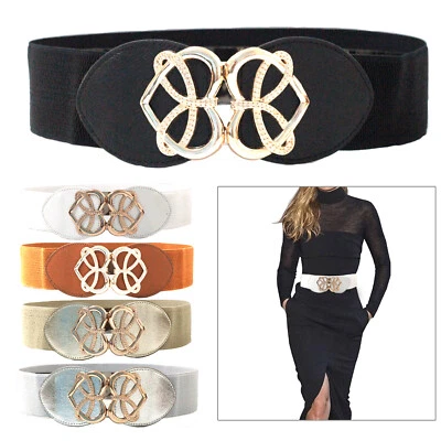 Damen Breit Modischer Gürtel Herzen Schnalle Taille Elastischer Stretch - Bild 1 von 4