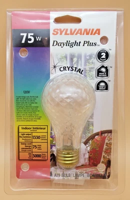 Vintage Decorative Crystal Light Bulbs Sylvania Daylight Plus 75 Watts 120V A19 - Image 1 of 4