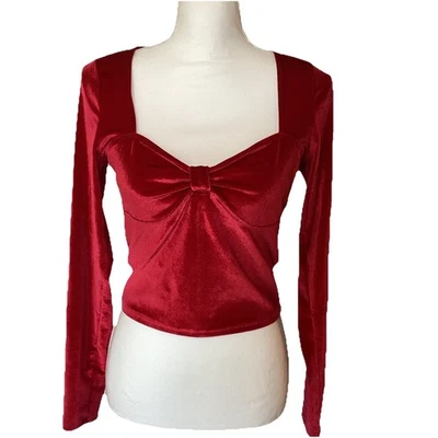 Hollister Womens M Red Velvet Velour Babydoll Coquette Crop Top Vamp Y2K Vintage - Image 1 of 4