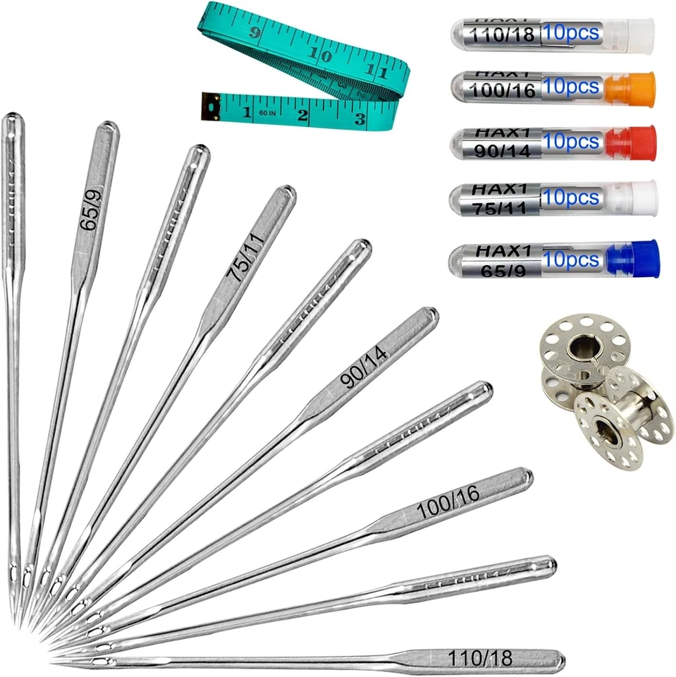 50 Pcs Universal Sewing Machine Needles HAX1 65/9 75/11 90/14 100/16 and H...