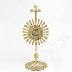 2677 gilt reliquary monstrance for relic Monastery work with cross home 33cm - Picture 1 of 1