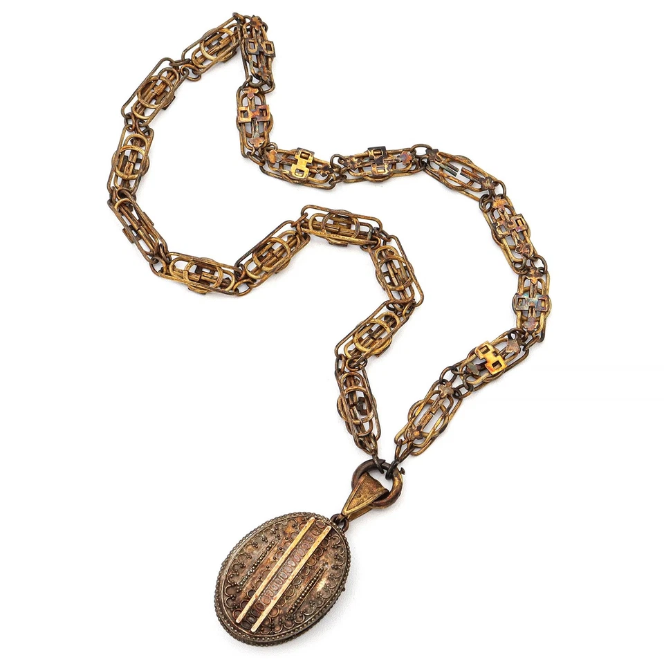 Antiguo collar medallón de luto victoriano lleno de oro Foto 1 de 4