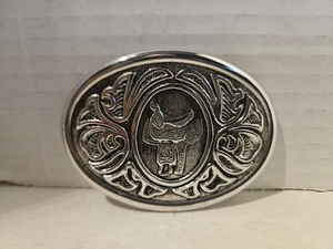 Vintage Avon Silver Saddle Belt Buckle Western Floral Scrollwork Cowboy 1970s - Picture 1 of 8