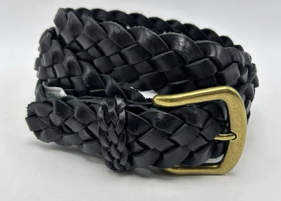 J Crew Long Leather Belt Women XS Small Woven Braided Black Italian Leather Read - Image 1 of 4