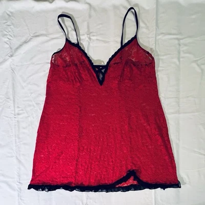2x (18-20) Secret Treasures Red Lace Negligee Gown Sleepwear Spaghetti Straps - Image 1 of 4