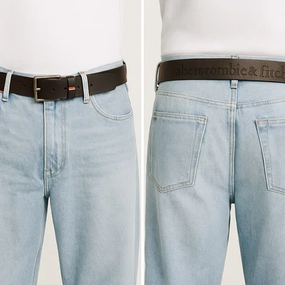 Abercrombie & Fitch Y2K Brown Leather Embossed Logo Belt Men's Small Preppy - Image 1 of 4