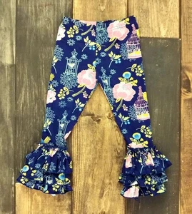 Navy Blue Birdcage Truffle Triple Ruffle Leggings - Picture 1 of 1