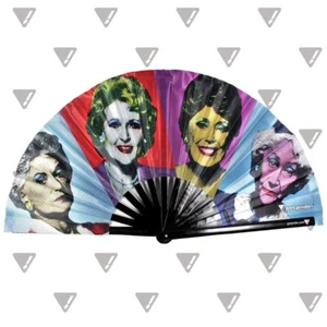 Girls Golden Pop Art Large Bamboo Folding Clack Hand Fan for Raves Festivals - Picture 1 of 7