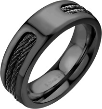 Stainless Steel Double Twisted Cable Rows Inlay Ring, Wedding Band for Men
