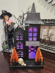 Halloween Black Metal Haunted House LIGHT UP  Color Changing Castle Decor 14.75" - Picture 1 of 13