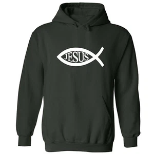 JESUS Fish Unisex HOODIE Sweatshirt Christian Religious Faith Disciple Church - Picture 1 of 21