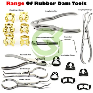 Rubber Dam Instruments Ainsworth Ivory Punch, Stoke Dental Brinker Clamps Brewer - Picture 1 of 13