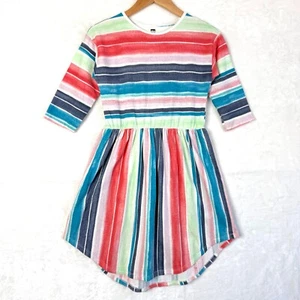 Tea Collection Striped Long Sleeve Hi Low Dress Girls Small 7 Multicolor - Picture 1 of 8