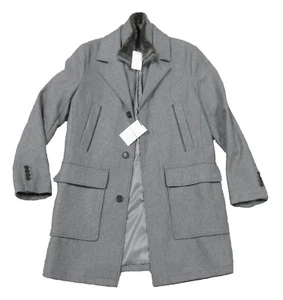 Cole Haan Men's Lt Gray Pressed Wool Melton Topper with Self Bib Faux Fur Collar - Picture 1 of 9