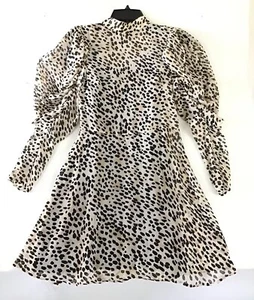 H&M Sheer Long Puffy Sleeves Animal Print Sheer Dress US 2 - Picture 1 of 3