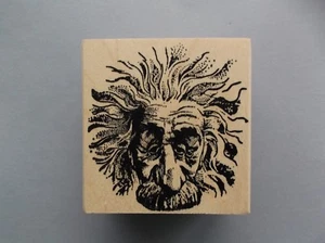 100 PROOF PRESS RUBBER STAMPS EINSTEIN MAN CRAZY HAIR NEW wood STAMP last one - Picture 1 of 1