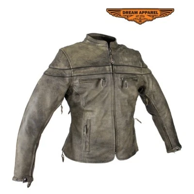 Chaqueta de cuero para mujer marrón envejecido desnudo con oculto llevar XL 2X Foto 1 de 4