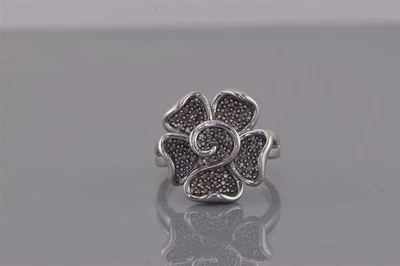 Anillo ZMR Plata Esterlina Diamante Acentuado Dimensional Flor Banda 925 Talla: 7 Foto 1 de 4