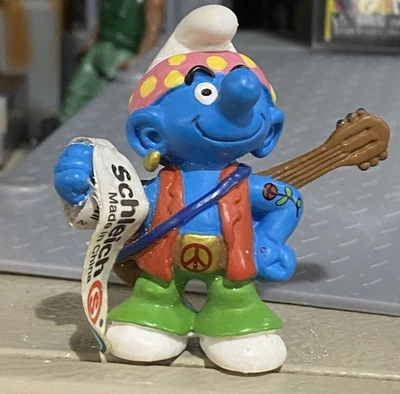 Guitarra Vintage 2002 Schleich Pitufos Hippie Pitufo PVC 20517 Foto 1 de 4