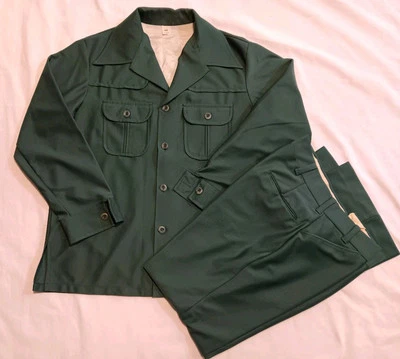 复古 70 年代休闲套装绿色夹克 44 裤子 32x31 全新无标签喇叭腿 Mod 迪斯科 — 第 1/4 张图片