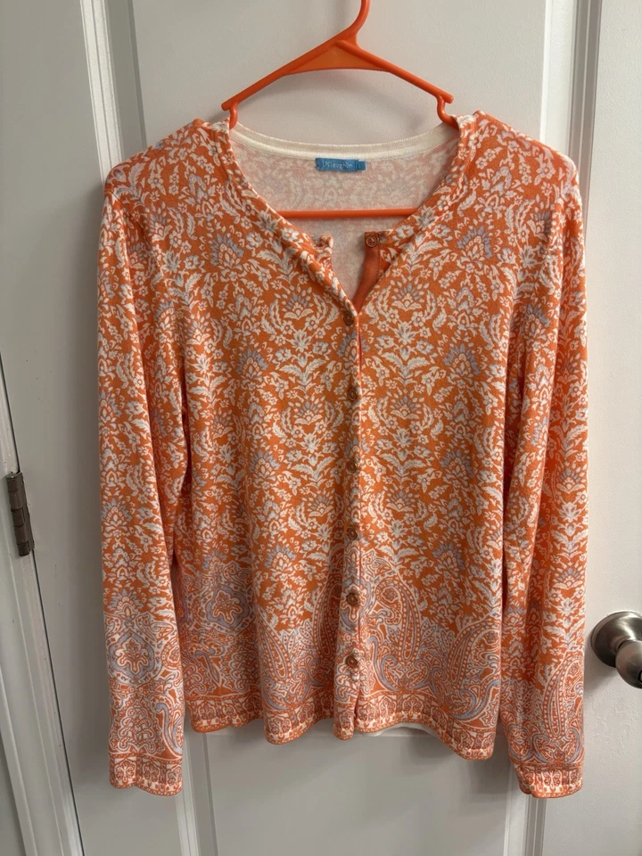 Cardigã feminino J McLaughlin laranja Lt Wt tamanho G botão para baixo algodão modal suéter - Imagem 1 de 4