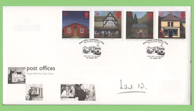 G.B. 1997 Post Offices, Michael FIsh signed Royal Mail First Day Cover, Bletchle - Image 1 of 2