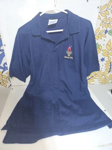 VTG 1996 Olympics Atlanta Men's 100% Cotton S/S Polo Shirt Navy Blue • Large - Picture 1 of 5