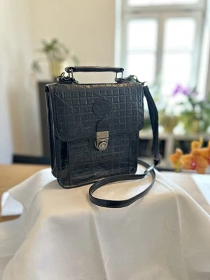 MC Handtasche Umhängetasche Crossbody Leder Schwarz Vintage 80er 90er - Bild 1 von 4