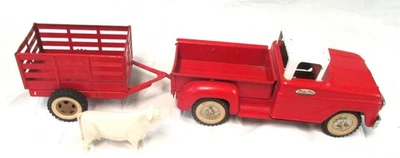 Винтажный игрушечный грузовик с прицепом и коровой Tonka, 1950-е - Изображение 1 из 4