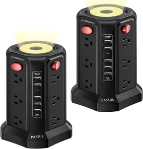 Surge Protector Power Strip Tower with 5 USB Ports and Night Light, 10FT Extensi - Picture 1 of 12