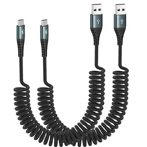 2 Pack 3FT USB C Charger Cable 60W Fast Charging, Coiled A to C - Picture 1 of 7
