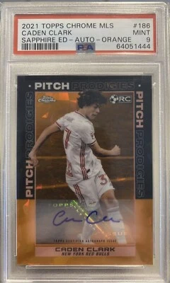 2021 Topps Chrome MLS Sapphire Caden Clark Orange / 25 Rookie Auto Team USA 🇺🇸 - Image 1 of 2