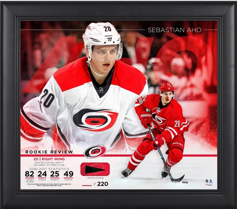 Sebastian Aho Hurricanes Framed 15x17 Rookie Collage w/Used PuckLE220 Cover