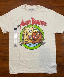 NICKELODEON THE ANGRY BEAVERS Ripple Junction Beige Graphic Tee-NWT - Picture 1 of 8