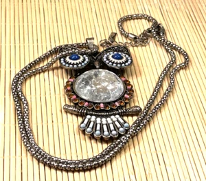 Lote 37A Colgante Collar Lani Plástico Búho Transparente Crackle Rosa Azul Tono Plata - Imagen 1 de 4